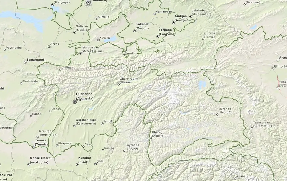 Map of Tajikistan in ExpertGPS GPS Mapping Software