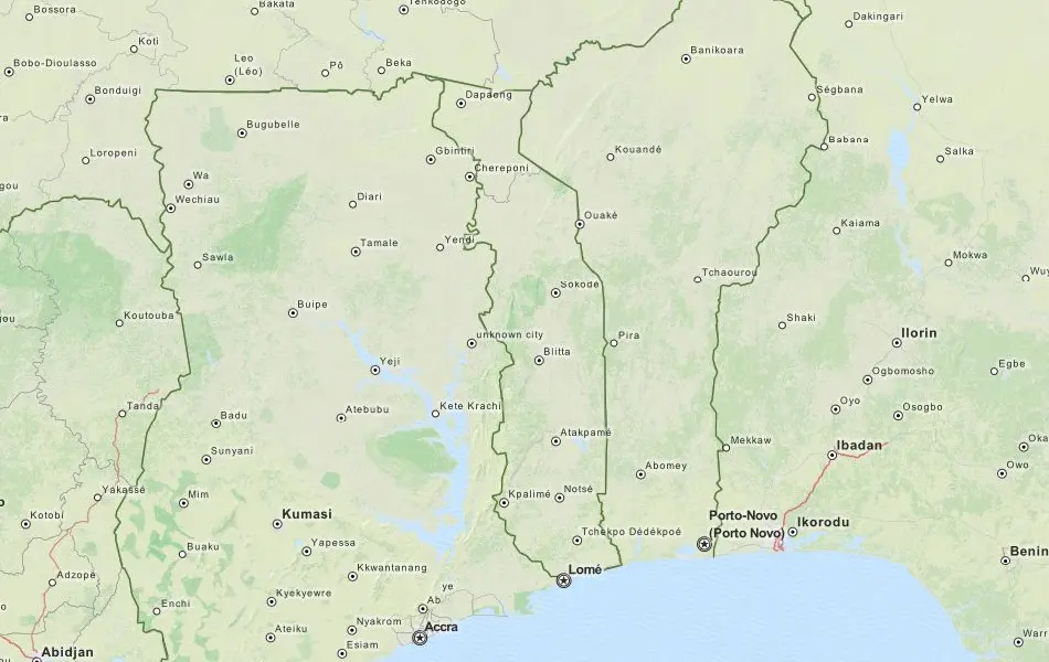 Map of Togo in ExpertGPS GPS Mapping Software