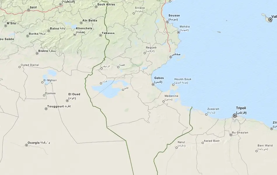 Map of Tunisia in ExpertGPS GPS Mapping Software