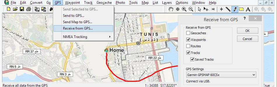 Map of Tunisia in ExpertGPS GPS Mapping Software
