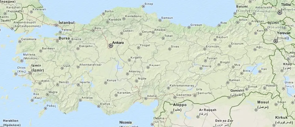 Map of Turkey in ExpertGPS GPS Mapping Software