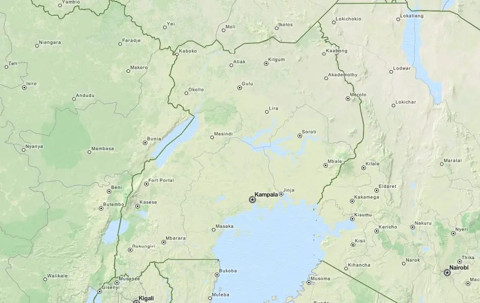 Map of Uganda in ExpertGPS GPS Mapping Software