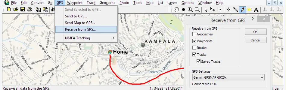 Map of Uganda in ExpertGPS GPS Mapping Software