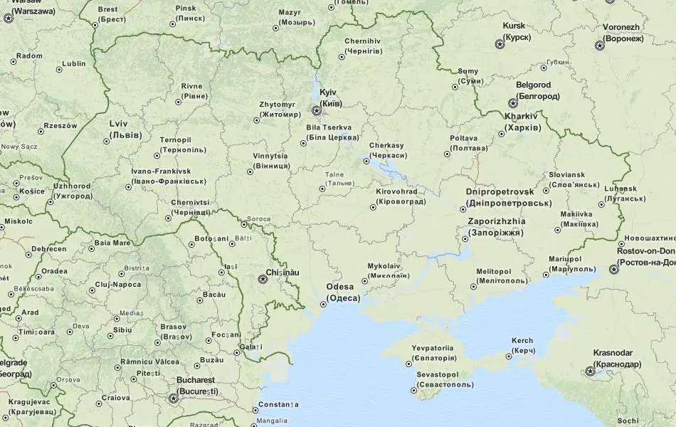 Map of Ukraine in ExpertGPS GPS Mapping Software