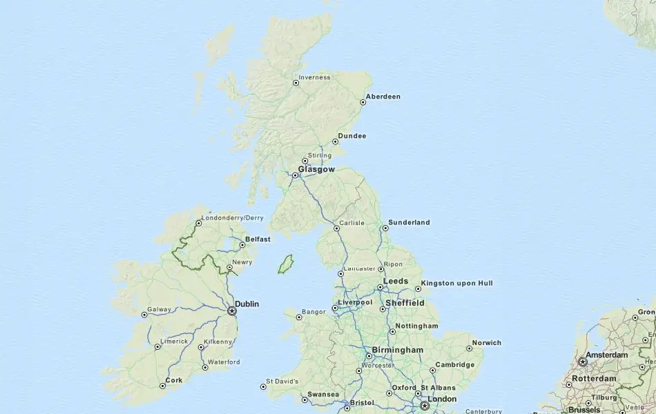 Map of United Kingdom in ExpertGPS GPS Mapping Software