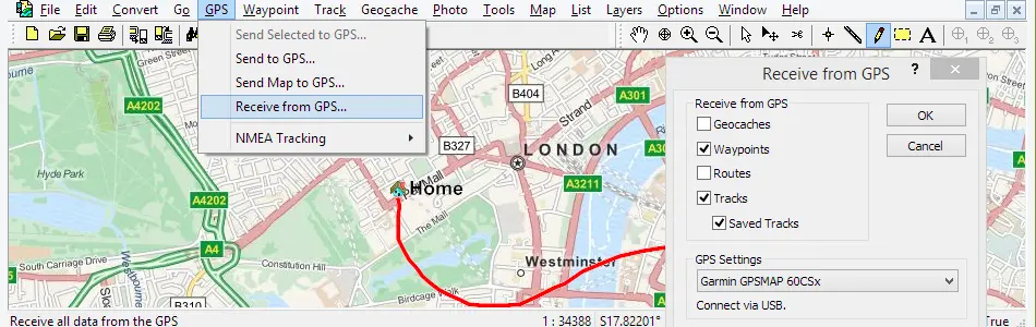 Map of United Kingdom in ExpertGPS GPS Mapping Software