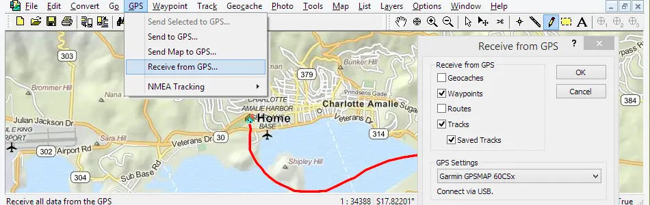 Map of US Virgin Islands in ExpertGPS GPS Mapping Software