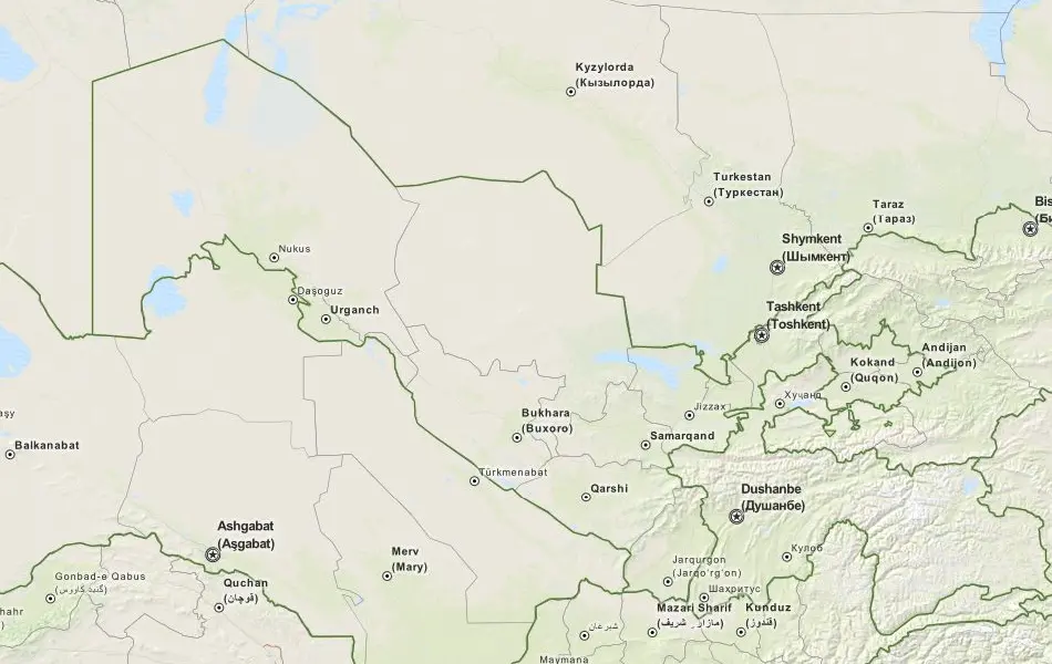 Map of Uzbekistan in ExpertGPS GPS Mapping Software