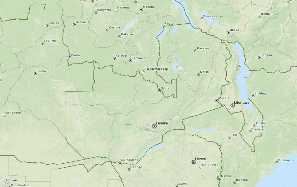 Map of Zambia in ExpertGPS GPS Mapping Software