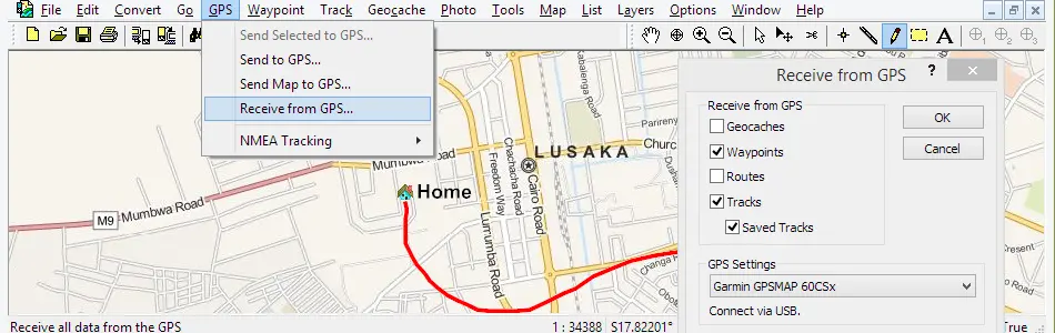 Map of Zambia in ExpertGPS GPS Mapping Software