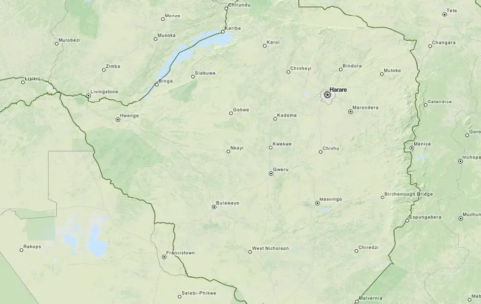 Map of Zimbabwe in ExpertGPS GPS Mapping Software