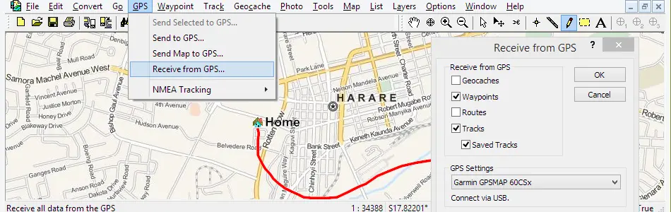 Map of Zimbabwe in ExpertGPS GPS Mapping Software